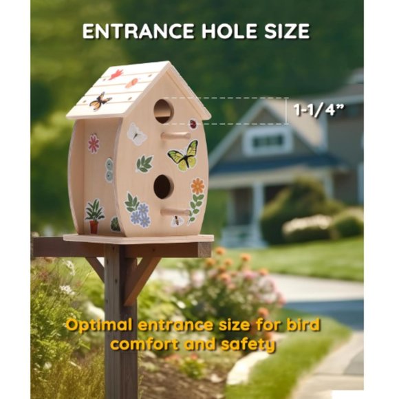 DIY - Unfinished Wooden Birdhouse Kit for Kids to Build & Paint w/ Stickers - Picture 6 of 7